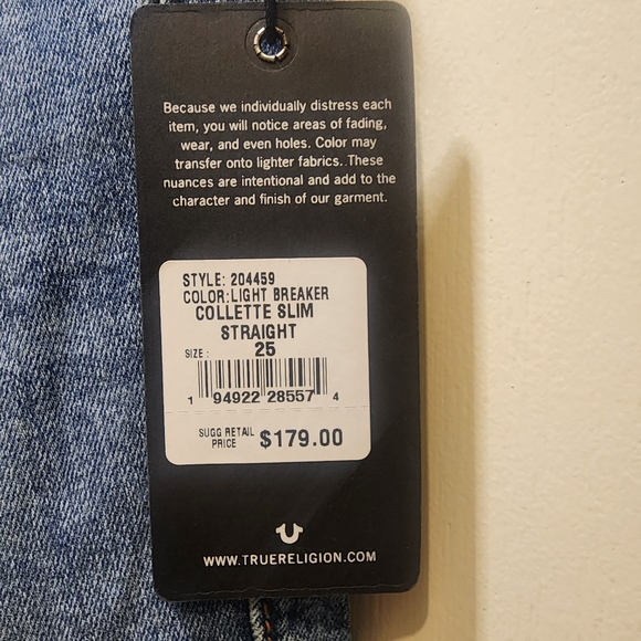 NWT  True Religion Women's Collette Slim Straight fit jean Sz 25 NWT  mid rise - Picture 6 of 13